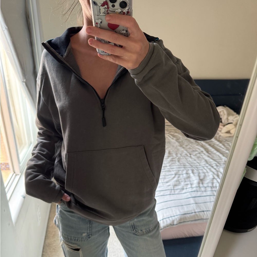 Zara Men's Charcoal Zip-Up Sweater